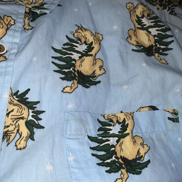 VSTR PREMIUM Mens Blue Bob Cat Print Size XXL Cotton Button Down Shirt Novelty - Picture 4 of 7